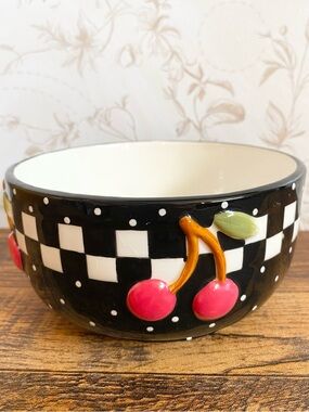 Vintage Mary Engelbreit Checkered Cherry Bowl